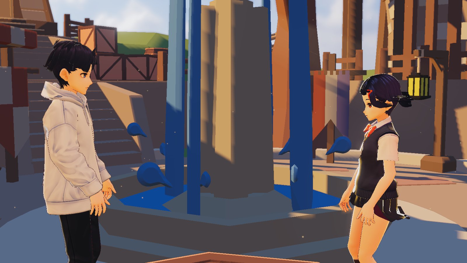 Deux personnages de démonstration en conversation dans le moteur 3D temps réel MARAMEO